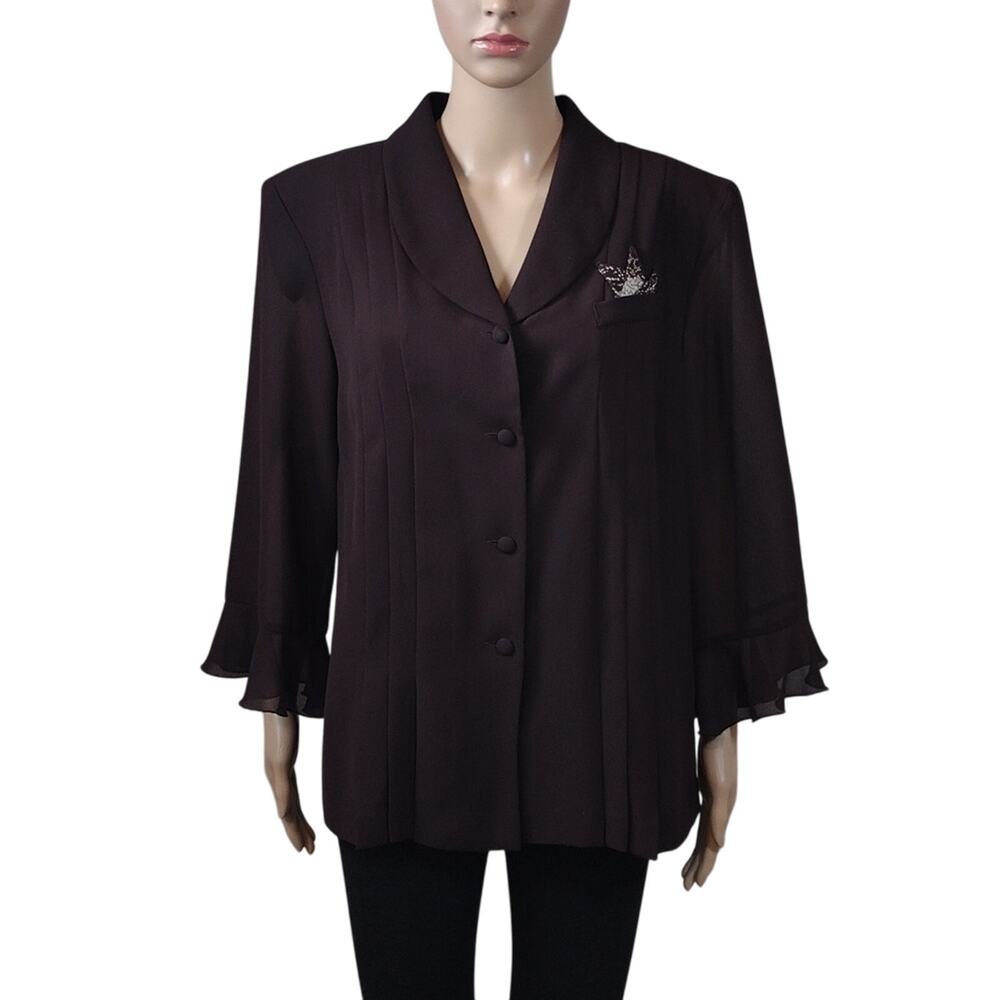 Vintage Danny & Nicole Blazer Women’s 16W Brown Ruffle Plus Button Jacket